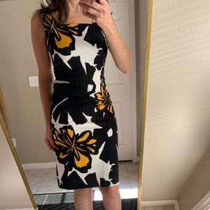 Venus Sheath Dress Floral Black Yellow, size 4